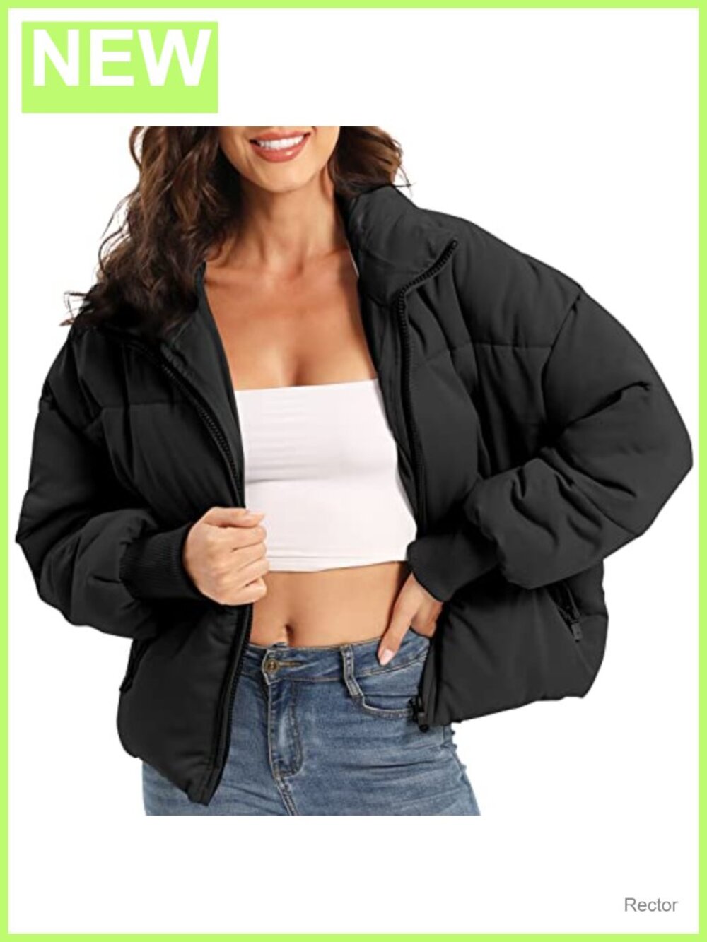 Women's Quilted Puffer Jacket Cropped Lightweight Winter Coat Oversized